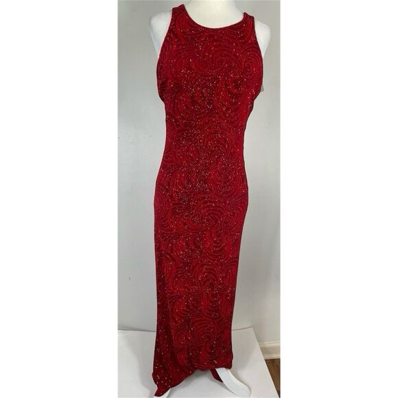 Vintage y2k 90s Cache Prom Formal Dress Glitter Maxi Fitted M Red Whimsical USA - Picture 1 of 16